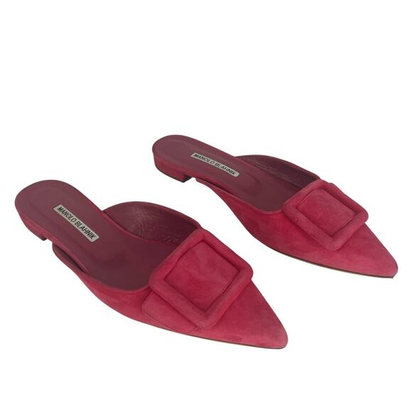 Manolo Blahnik Maysale Suede Flats In Pink - Picture 6 of 16